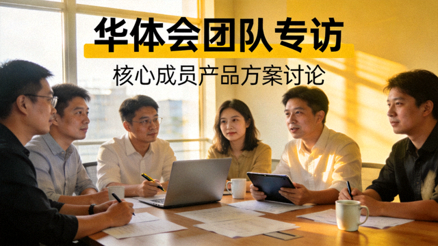 华体会团队专访照片，核心成员在办公室讨论产品方案